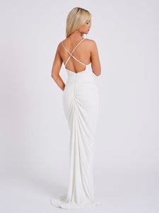 GLEN WHITE STRAPPY DEEP V BACKLESS MAXI DRESS