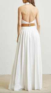 RIVIERA HALTER VESTED PLEATED MAXI DRESS