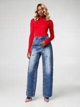 Load image into Gallery viewer, JEWEL AND STUDS EMBELLISHED DENIM JEANS