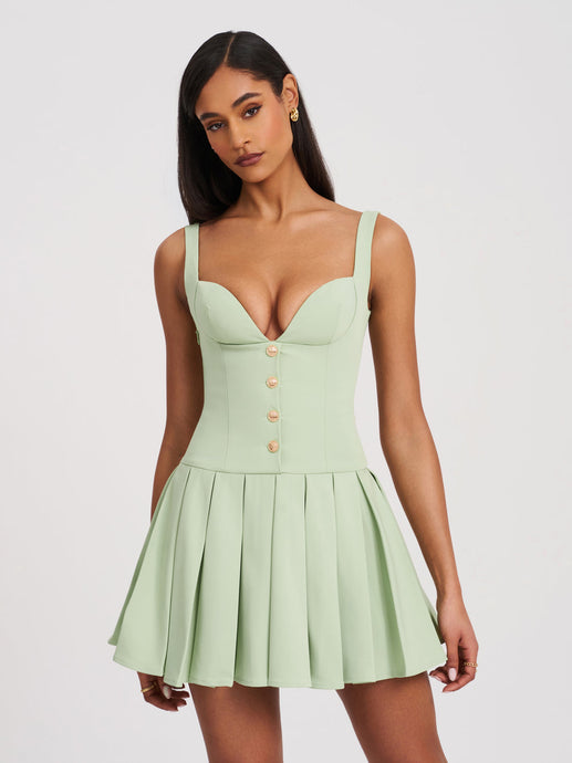 TALA PISTACHIO GREEN SLEEVELESS PLEATED PREPPY