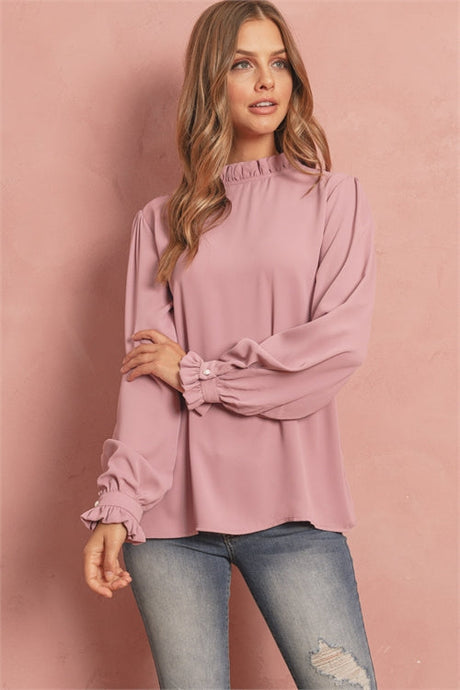 RUFFLE NECK PUFF SLEEVE BLOUSE