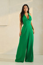 Load image into Gallery viewer, GREEN HALTER NECK JUMPSUIT WITH GATHERING
