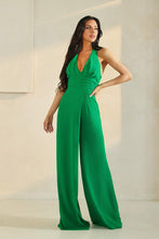 Load image into Gallery viewer, GREEN HALTER NECK JUMPSUIT WITH GATHERING