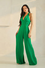 Load image into Gallery viewer, GREEN HALTER NECK JUMPSUIT WITH GATHERING