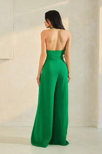 GREEN HALTER NECK JUMPSUIT WITH GATHERING