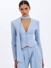 Load image into Gallery viewer, RENLEY SKY BLUE PINSTRIPE PEPLUM BLAZER