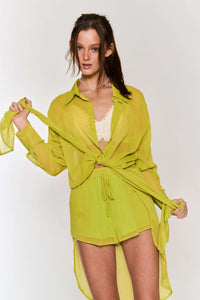 CHIFFON BUTTON DOWN MAXI SHIRT AND SHORT SET