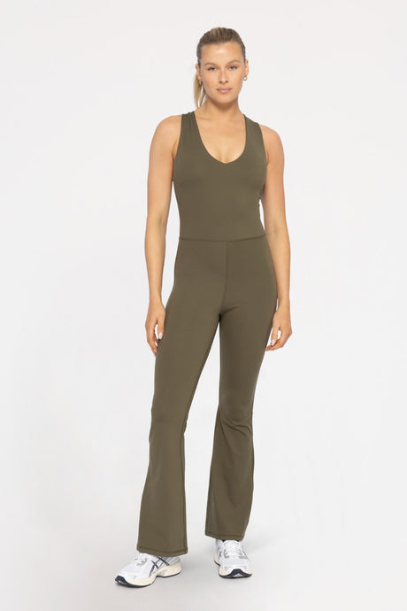 IVY GREEN CROSS KNOT BACK FLARED JUMPSUIT