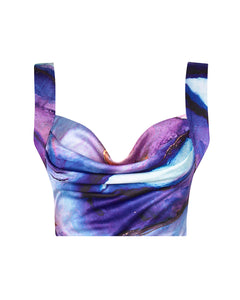 ELSIE COWL NECK TOP IN PURPLE MARBLE PRINT