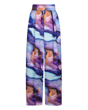 Load image into Gallery viewer, TIA WIDE LEG TROUSER WITH GATHERED WAISTBAND IN PURPLE MARBLE PRINT