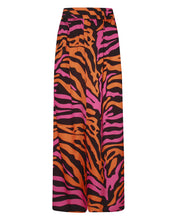 Load image into Gallery viewer, TIA WIDE LEG TROUSER WITH GATHERED WAISTBAND IN PINK AND ORANGE ZEBRA PRINT