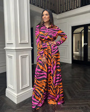 Load image into Gallery viewer, PINK AND ORANGE ZEBRA PRINT SATIN BLOUSE