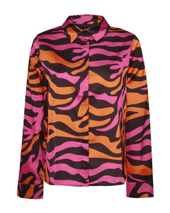 PINK AND ORANGE ZEBRA PRINT SATIN BLOUSE