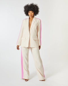 CREAM AND PINK WIDE LEG RELAXED FIT TROUSER WITH CONTRAST SIDE STRIPE