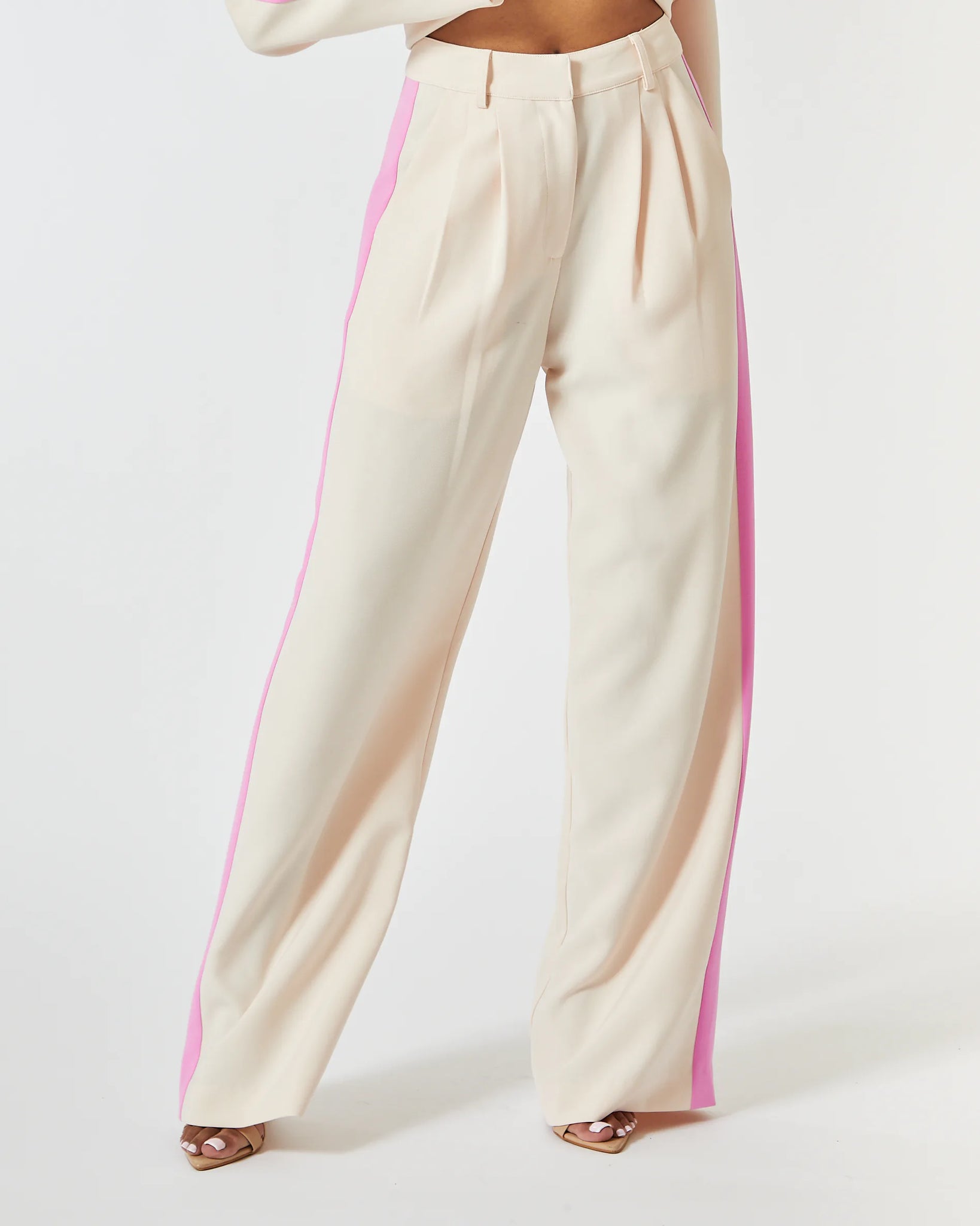 CREAM AND PINK WIDE LEG RELAXED FIT TROUSER WITH CONTRAST SIDE STRIPE – Arelia's  Dream