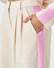 Load image into Gallery viewer, CREAM AND PINK WIDE LEG RELAXED FIT TROUSER WITH CONTRAST SIDE STRIPE