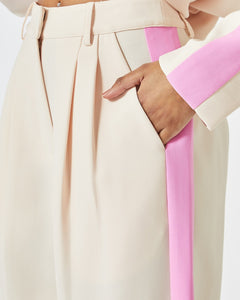 CREAM AND PINK WIDE LEG RELAXED FIT TROUSER WITH CONTRAST SIDE STRIPE