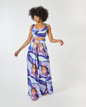 Load image into Gallery viewer, TIA WIDE LEG TROUSER WITH GATHERED WAISTBAND IN PURPLE MARBLE PRINT