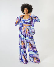 Load image into Gallery viewer, TIA WIDE LEG TROUSER WITH GATHERED WAISTBAND IN PURPLE MARBLE PRINT