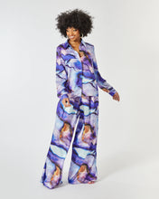 Load image into Gallery viewer, TIA WIDE LEG TROUSER WITH GATHERED WAISTBAND IN PURPLE MARBLE PRINT
