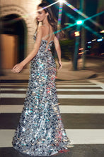Load image into Gallery viewer, FITTED PAILLETTE SEQUIN SLIT GOWN