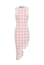 Load image into Gallery viewer, APRICOT PINK GINGHAM BANDAGE ASYMMETIRICAL DRESS