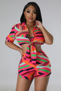 COLORFUL LINES CROP TOP AND SHORT SET