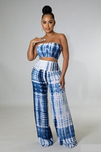 TIE DYE TUBE TOP AND WIDE LEG PANT SET