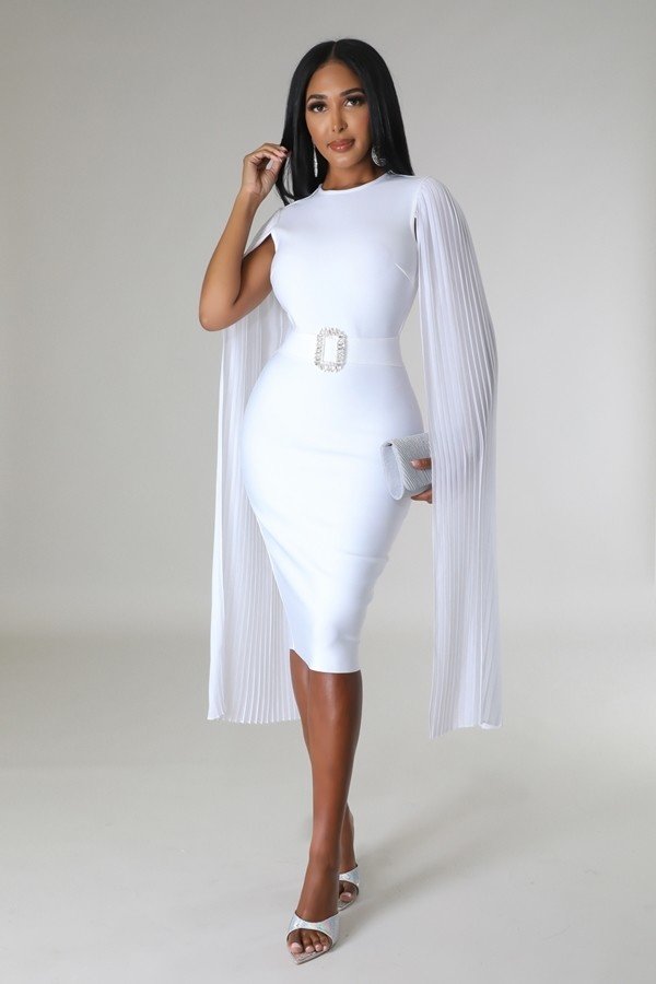 LONG PLEATED DRAPE SLEEVE MIDI BANDAGE DRESS Arelia's Dream LONG PLEATED DRAPE SLEEVE MIDI BANDAGE DRESS Arelia's Dream