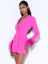 Load image into Gallery viewer, MADELINE FUCHSIA FEATHER TRIM BLAZER DRESS