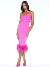 Load image into Gallery viewer, FIONA FUCHSIA FEATHER TRIM BOTTOM MAXI DRESS
