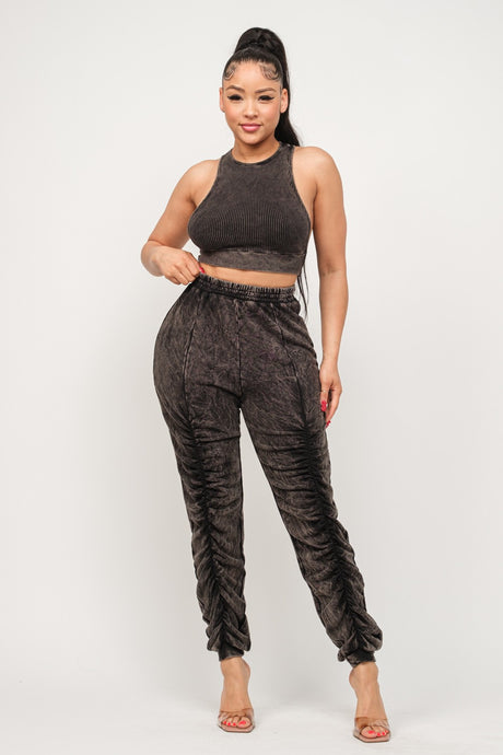 RUCHED JOGGERS MINERAL WASHED SET