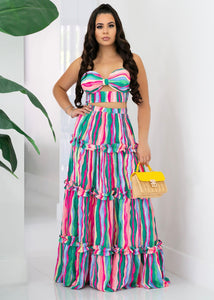 TRIP TO PARADISE BANDEAU TOP AND MAXI SKIRT SET