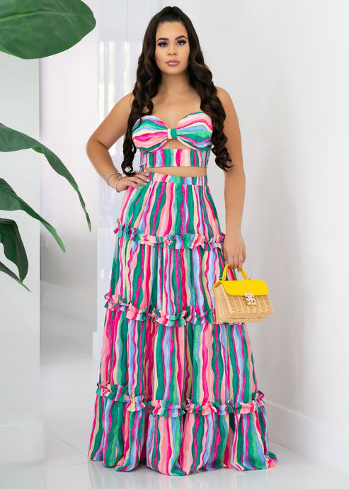 TRIP TO PARADISE BANDEAU TOP AND MAXI SKIRT SET