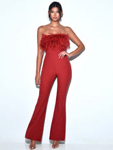 Load image into Gallery viewer, KYLAN BURGUNDY FEATHER JUMPSUIT