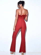 Load image into Gallery viewer, KYLAN BURGUNDY FEATHER JUMPSUIT