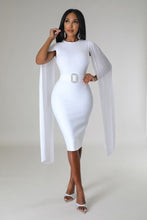 Load image into Gallery viewer, LONG PLEATED DRAPE SLEEVE MIDI BANDAGE DRESS