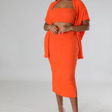 ORANGE RIB KNIT 3 PIECE SKIRT SET