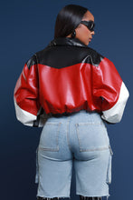 Load image into Gallery viewer, OVERSIZED COLLAR CROP FAUX LEATHER JACKET