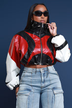 Load image into Gallery viewer, OVERSIZED COLLAR CROP FAUX LEATHER JACKET