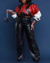 Load image into Gallery viewer, OVERSIZED COLLAR CROP FAUX LEATHER JACKET