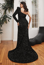 Load image into Gallery viewer, SEQUIN ONE PUFF SHOULDER LONG SLEEVE GOWN
