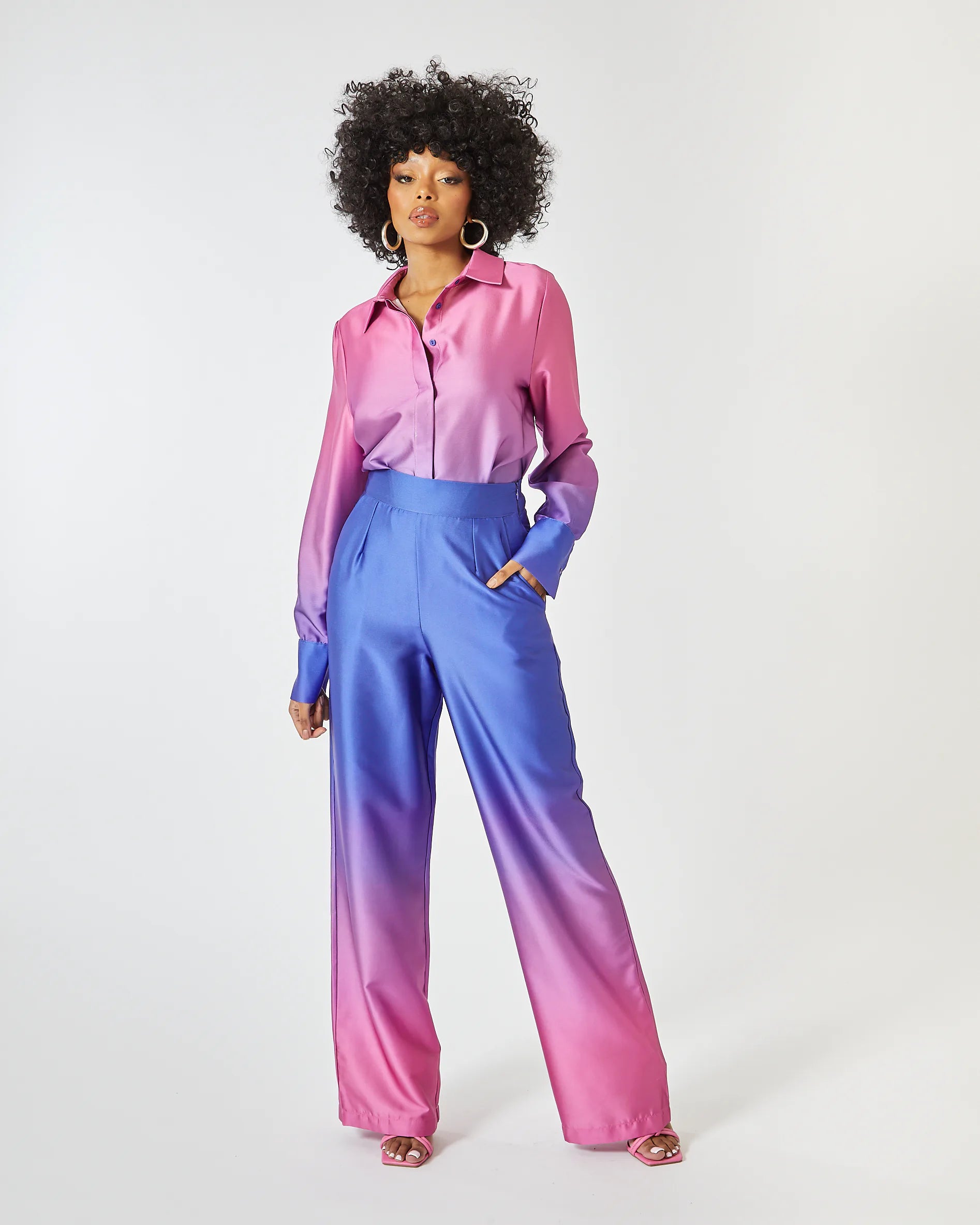 BLUE AND PURPLE OMBRE SATIN WIDE LEG TROUSER – Arelia's Dream BLUE AND PURPLE OMBRE SATIN WIDE LEG TROUSER – Arelia's Dream