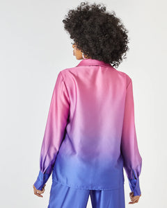 BLUE AND PURPLE OMBRE SATIN BLOUSE
