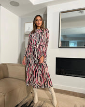 Load image into Gallery viewer, GRACE PLEATED MIDI DRESS IN PINK LEOPARD PRINT