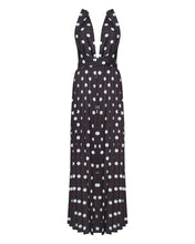 Load image into Gallery viewer, BLACK AND WHITE POLKA DOT JUMPSUIT WITH PLEATED TROUSER AND MULTIWAY BODICE