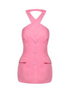 LANA CROSS FRONT HALTERNECK TAILORED TOP IN PINK