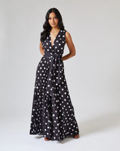 Load image into Gallery viewer, BLACK AND WHITE POLKA DOT JUMPSUIT WITH PLEATED TROUSER AND MULTIWAY BODICE