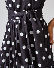 Load image into Gallery viewer, BLACK AND WHITE POLKA DOT JUMPSUIT WITH PLEATED TROUSER AND MULTIWAY BODICE