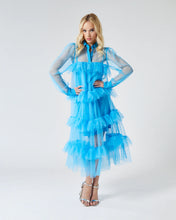 Load image into Gallery viewer, PALOMA TIERED TULLE OVERSIZED SHIRT DRESS IN BRIGHT BLUE